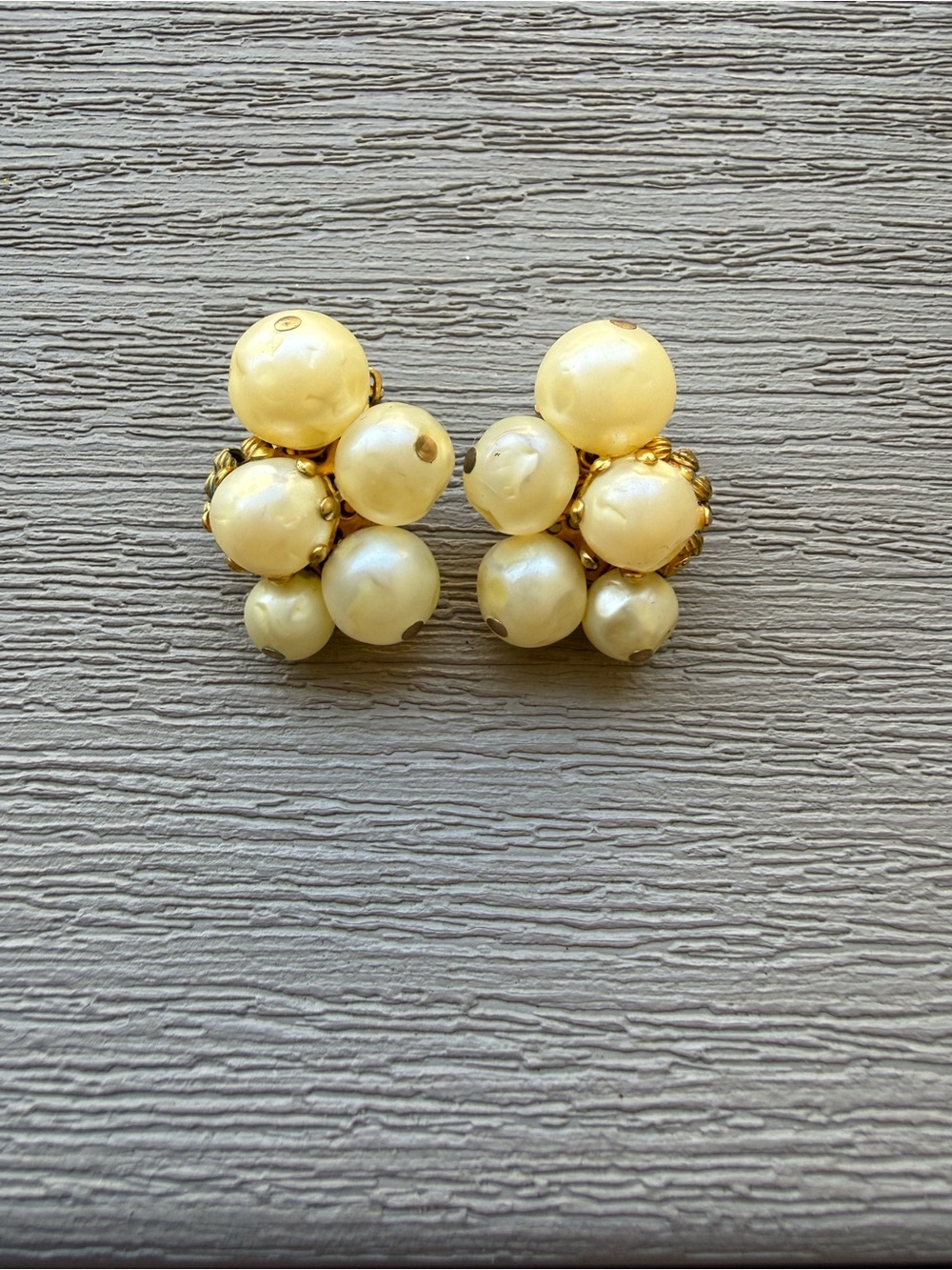 Vintage Signed Hattie Carnegie Faux Pearl Cluster Clip-On Earrings